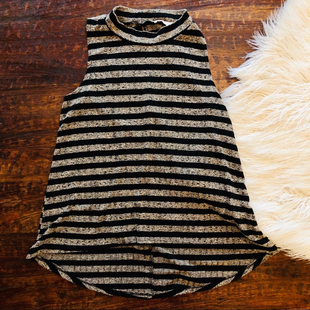 Stripes Sleeveless Mockneck Top